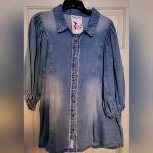 First Love Button Down Denim Top 2x